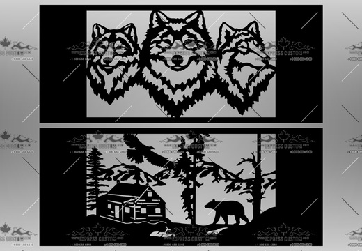 WJ297-WA-BC19-- Rolled Steel Collars - Wolf and Cabin Scene